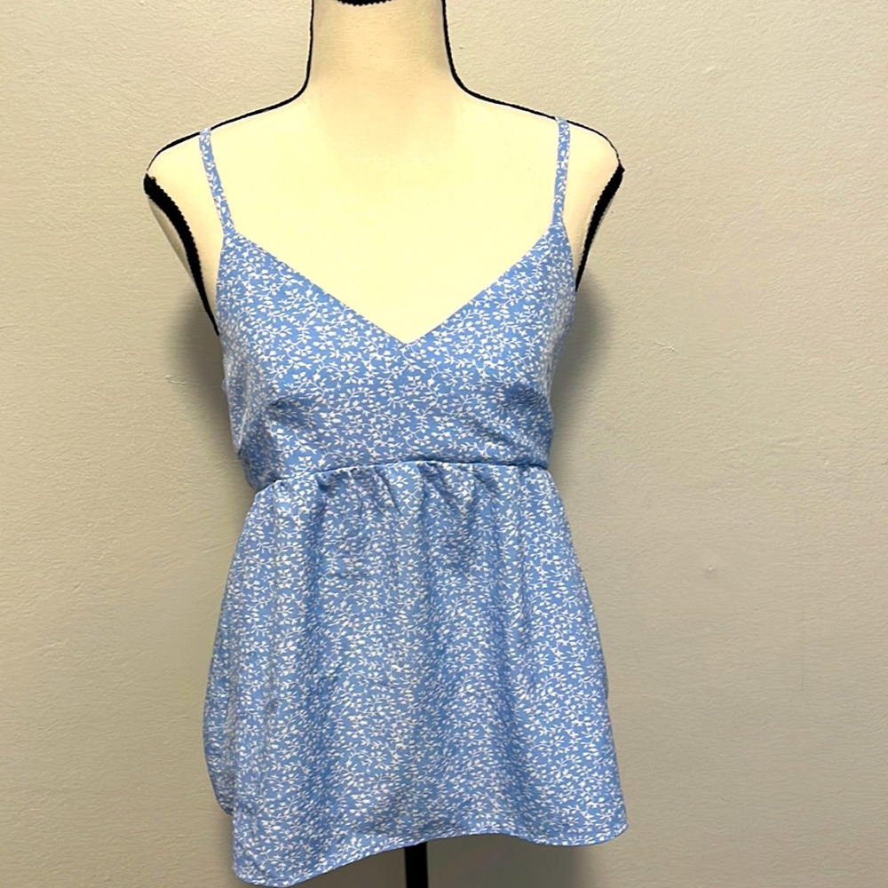 Blue and White Flower Summer Blouse